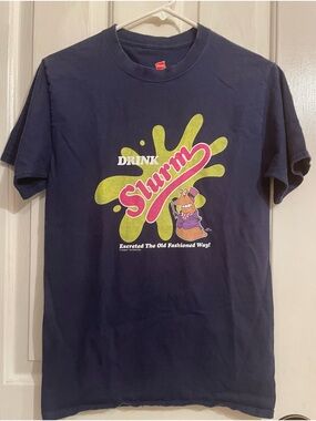 Futurama Drink Slurm Graphic Tee - Navy with Lime & Pink Print Size S